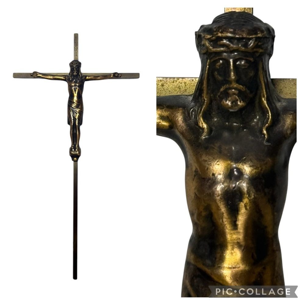 Vintage INRI Crucifix Jesus Christ Wall Hanging Cross Heavy Catholic Decor
